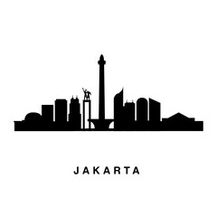 Fototapeta premium Jakarta Indonesia skyline horizontal banner. Black and white silhouette. Vector of famous places template for your design.