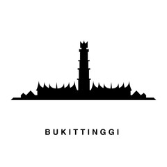 Fototapeta premium Bukittinggi Indonesia skyline horizontal banner. Black and white silhouette. Vector of famous places template for your design.