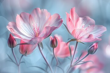 Pink and White Flowers in Soft Focus, Spring Bloom, Ideal for Wall Art and Decorative Print