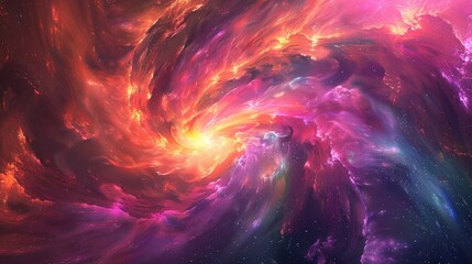 Whimsical scene of swirling cosmic colors in a dreamy backdrop, ideal for imaginative projects, with space for text on the right side