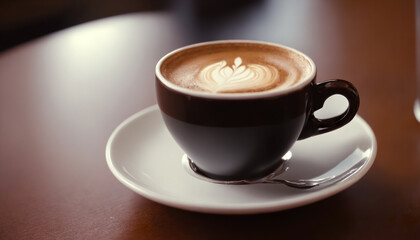 A cup of cappuccino on a table in a cafe