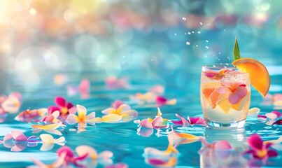 A tropical cocktail with fruit garnishes, Generative AI