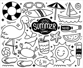 Set of summer doodle on white background.