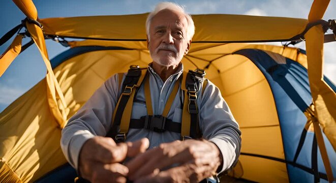 Senior man doing skydiving.