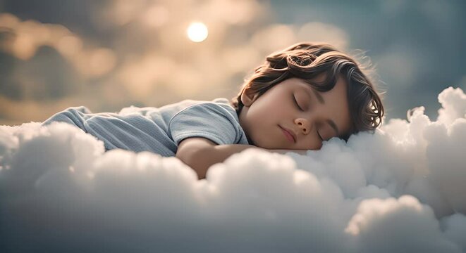 Child sleeping on a cloud.