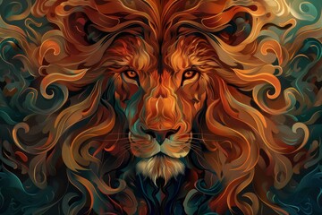 Colorful portrait of a lion, creative illustration 