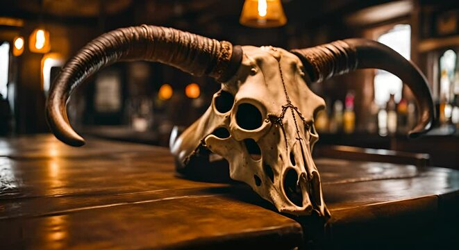 Skull of a bull in a tavern.