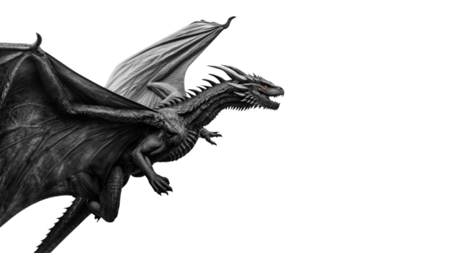 scaly black dragon, transparent background