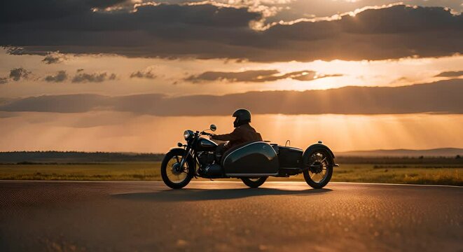 Biker traveling by sidecar.