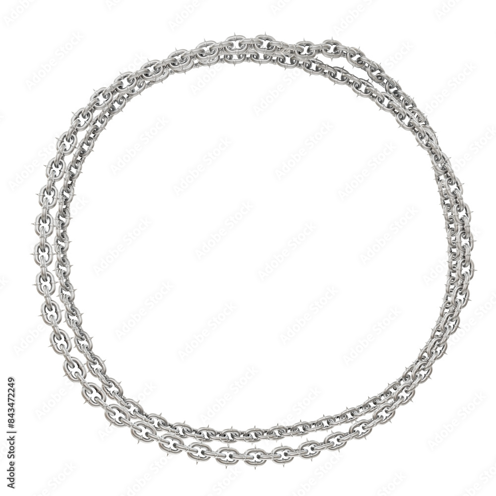 Poster abstract chain link frame. 3d illustration showcases an abstract design element: sharp-tipped metal 
