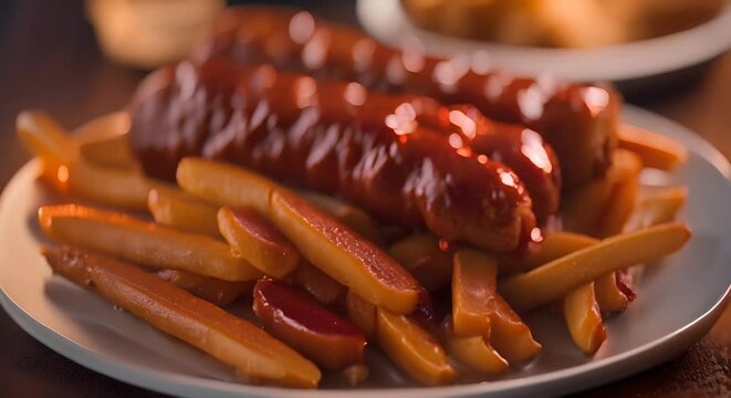 German sausage with French fries.