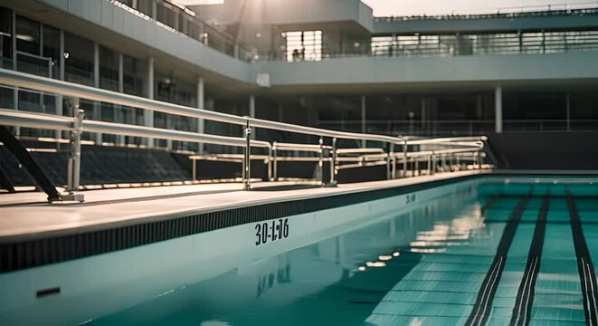 Olympic swimming pool with a diving board.