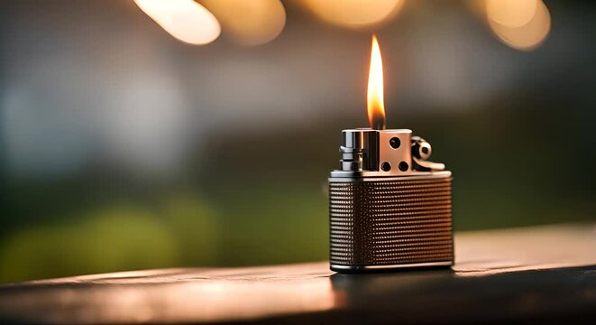 Vintage lighter with a flame.
