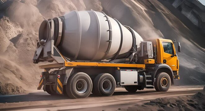Cement truck at a construction site.