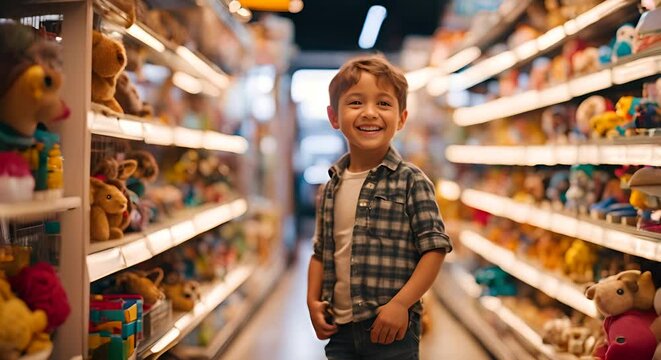 Happy child in a toy store