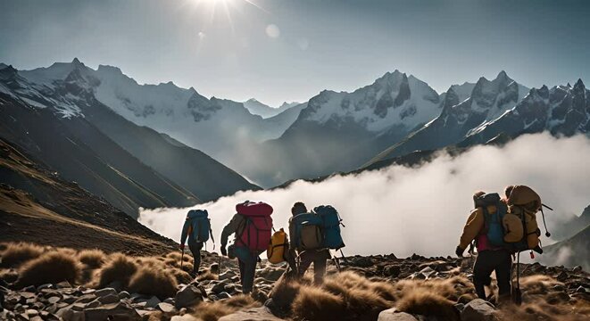 Sherpas on a trip in the mountains.