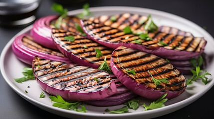A Close-Up View of Grilled Red Onion Slices, Ready to Be Savored
