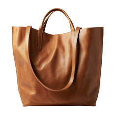 MS Collection Leather Tote Bag Isolated On Transparent Background