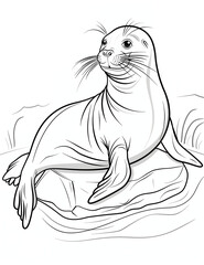 Obraz premium Seal Fun: Simple Line Art Coloring Page- Easy Coloring Pages - Coloring Pages for All Ages - Line Art - Printable pages - Black and white 