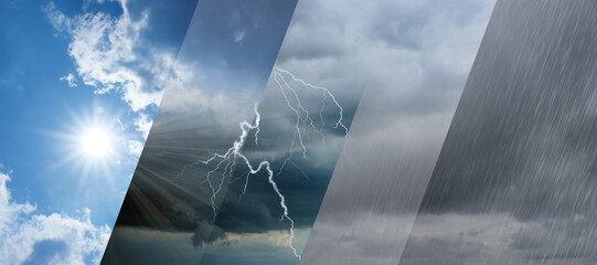 Forecast concept. Collage of photos with different weather conditions, banner design