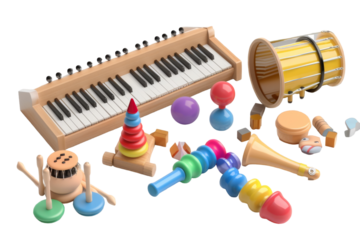 True-to-Life Music: Toy Instrumentation Isolated On Transparent Background