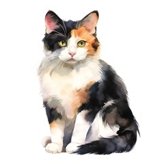 Vibrant Calico Cat on White Background