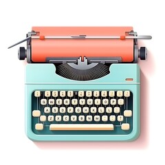 Vintage Pastel Typewriter on Desk with Minimal Flat Design Elements