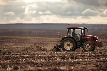 Obraz premium Autumn ploughing with a plough tractor. AI generative.