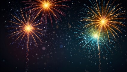 Generative AI  Colorful fireworks bursting in the night sky against a black background.
