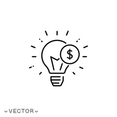 money idea icon, business light, thin line symbol isolated on white background, editable stroke eps 10 vector illustration