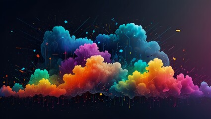 Generative AI V1: Vividly colored clouds against a dark backdrop, creating a striking contrast in the night sky.
