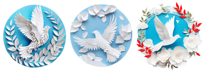 Fototapeta premium Papercraft set. Dove of peace concept.