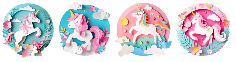 Papercraft set.  Cute unicorn scene, sweet dreams concept.