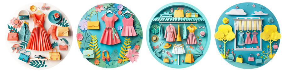 Obraz premium Papercraft set. Fashion Ladys shop concept.