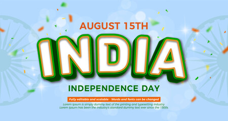 Indian independence day vector banner with editable text effect