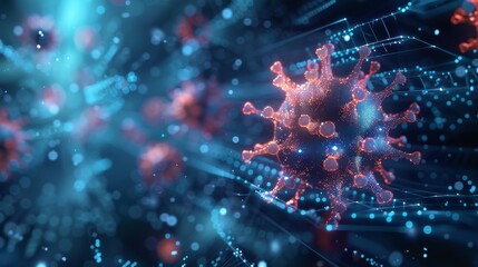 Computer Virus In Red With Circuit Board Background. Cybersecurity, Hacking, Malware, IT Themes