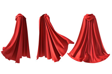 Front, back and side view Superhero red cape set isolated on white background