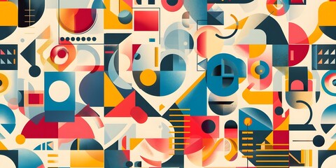 Fototapeta premium Decorative geometric shape composition seamless pattern design in the Bauhause style 