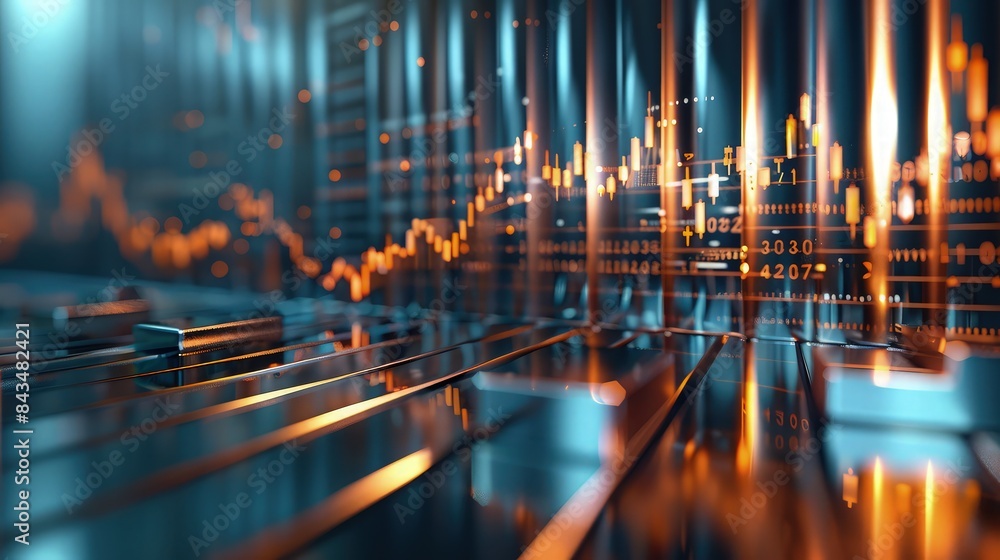 Poster a sophisticated background of a high-resolution 3d graph chart showing business growth, with sleek m