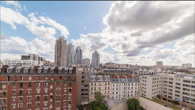 Aerial view of paris citysccape from day to night timelapse video