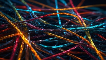 Generative AI Colorful wires intertwined in a close-up shot, showcasing a variety of vibrant hues and textures.