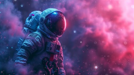 Enchanting Astronaut Immersed in a Mystical Pink Nebula