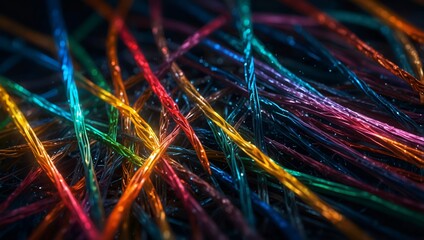 Generative AI Colorful wires intertwined in a close-up shot, showcasing a vibrant array of red, blue, green, and yellow hues.