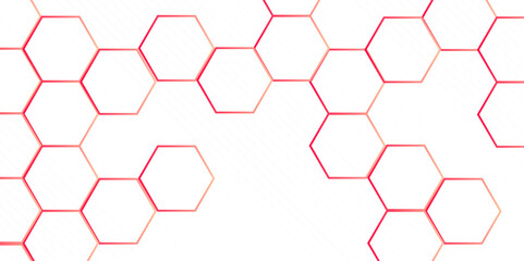 Luxury hexagonal abstract white background with pink light lines. Creative and decorative modern technological hexagon pattern background.	