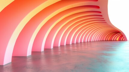 Abstract image of a corridor with repeating arches in pastel tones, creating a modern and minimalist aesthetic.