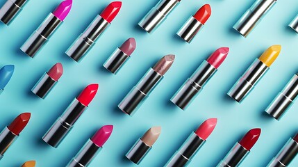 Obraz premium Collection of colorful lipstick isolated over blue