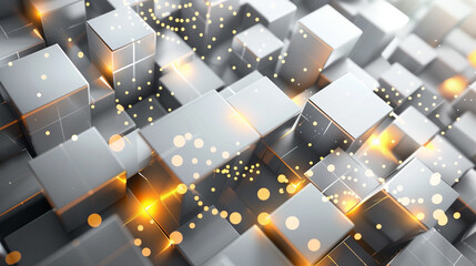 
Hi-tech futuristic background with grey golden cubes and dots