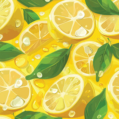 Fresh lemon seamless background with glistening droplets of water