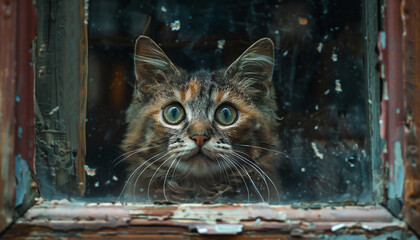 Recreation of a cute kitten staring through a window	