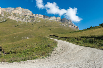 Stunning view of Aktoprak pass between Baksan and Chegem gorges. Caucasus mountains....